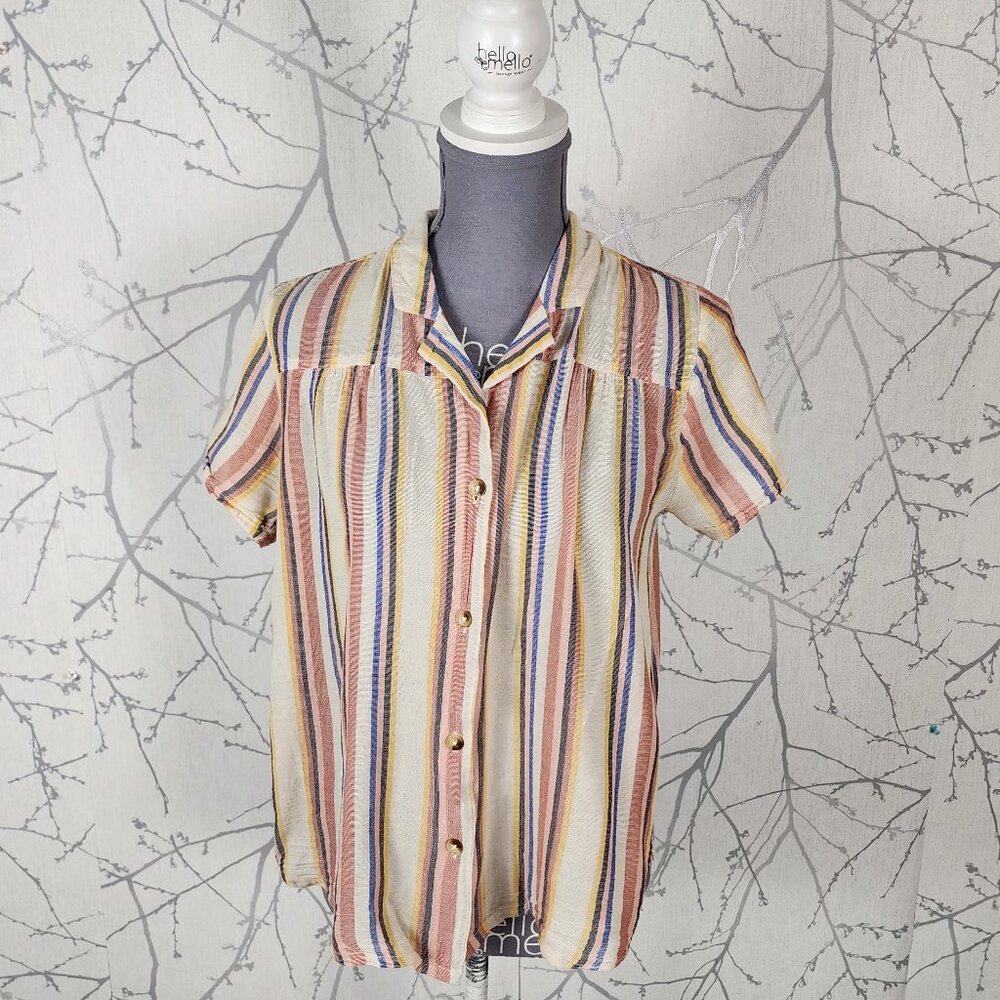 Indi & Cold Stripe Gauze Cotton Blend Boxy Fit Camp Shirt
